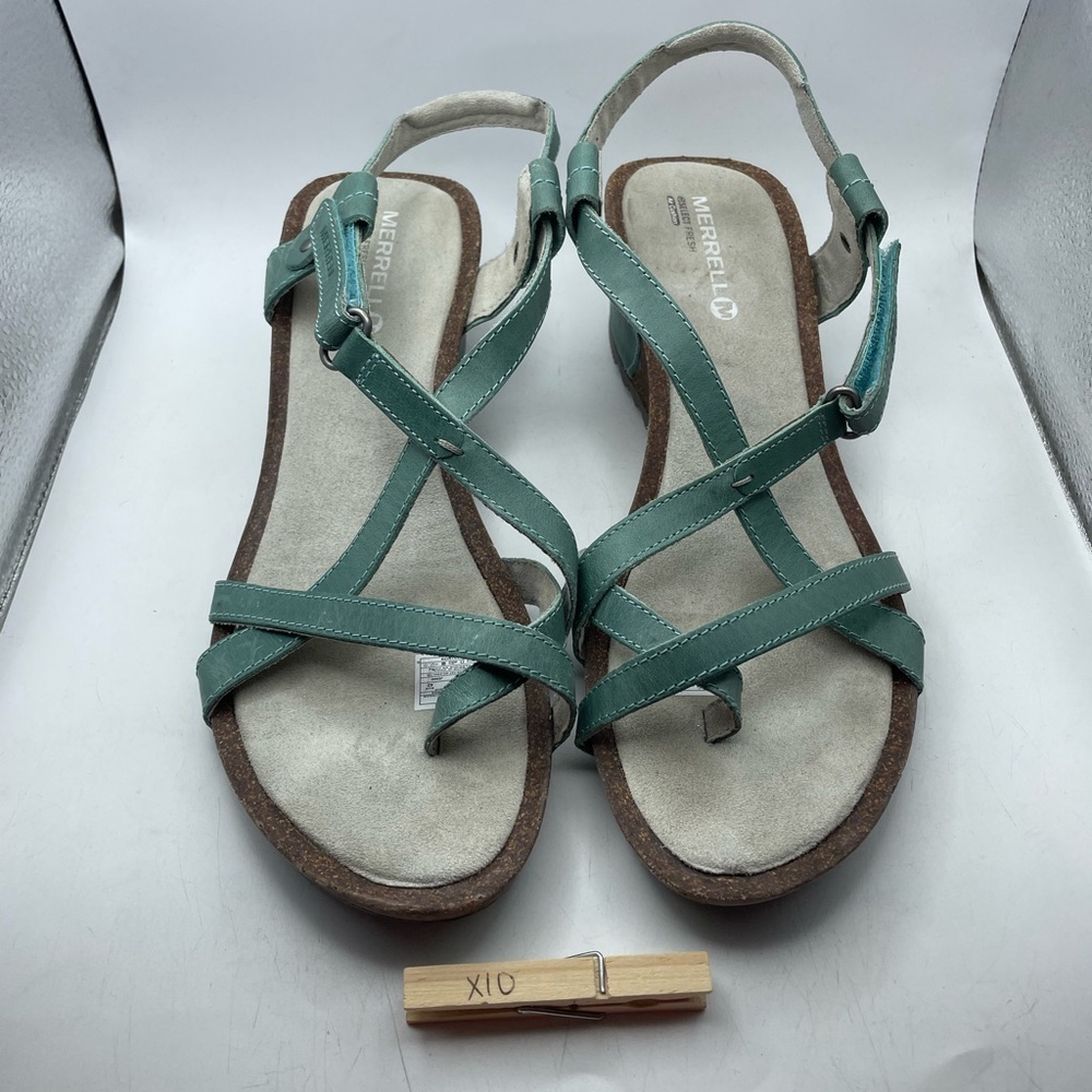 Merrell Teal Strappy Wedge Sandals - Picture 3 of 9